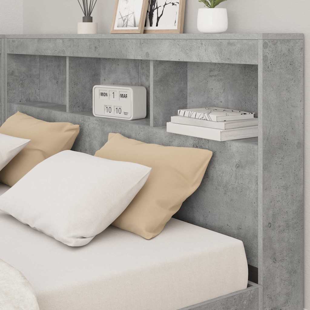 Storage Headboard Concrete grey 135 cm Engineered wood